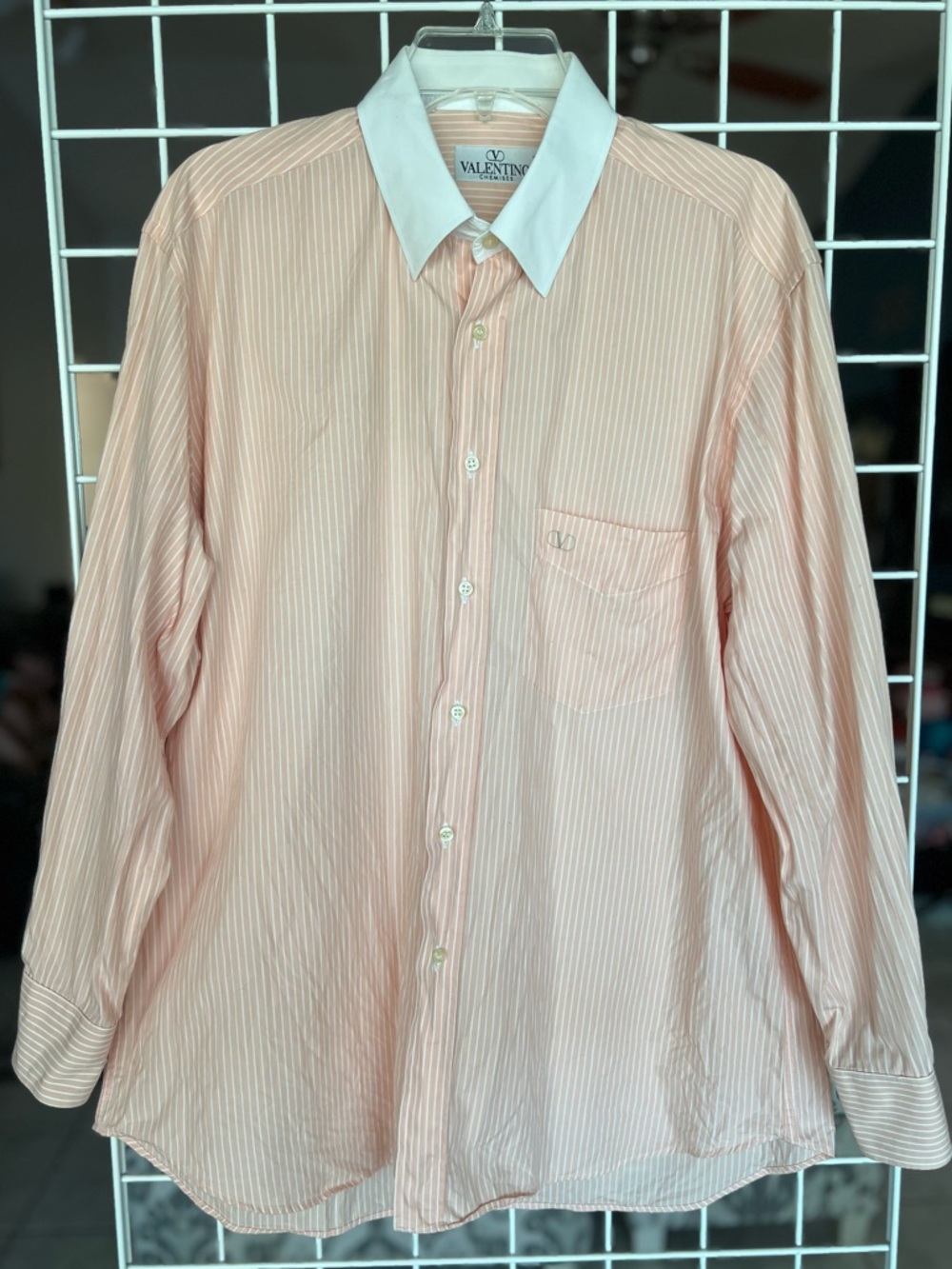 Valentino chemises Peach Pinstripe Dress Shirt with White Contrast Collar